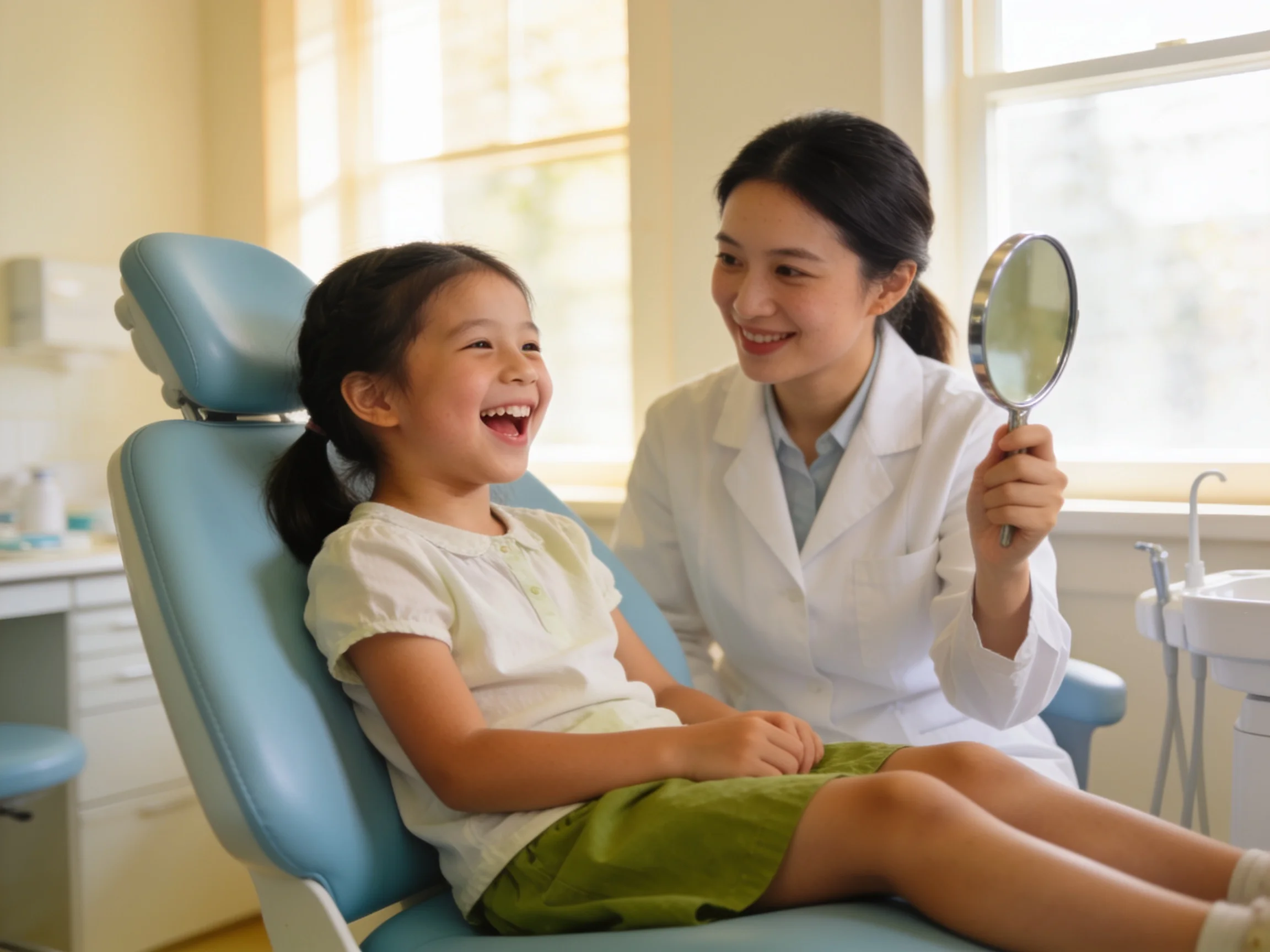 Bambina sorridente dal dentista